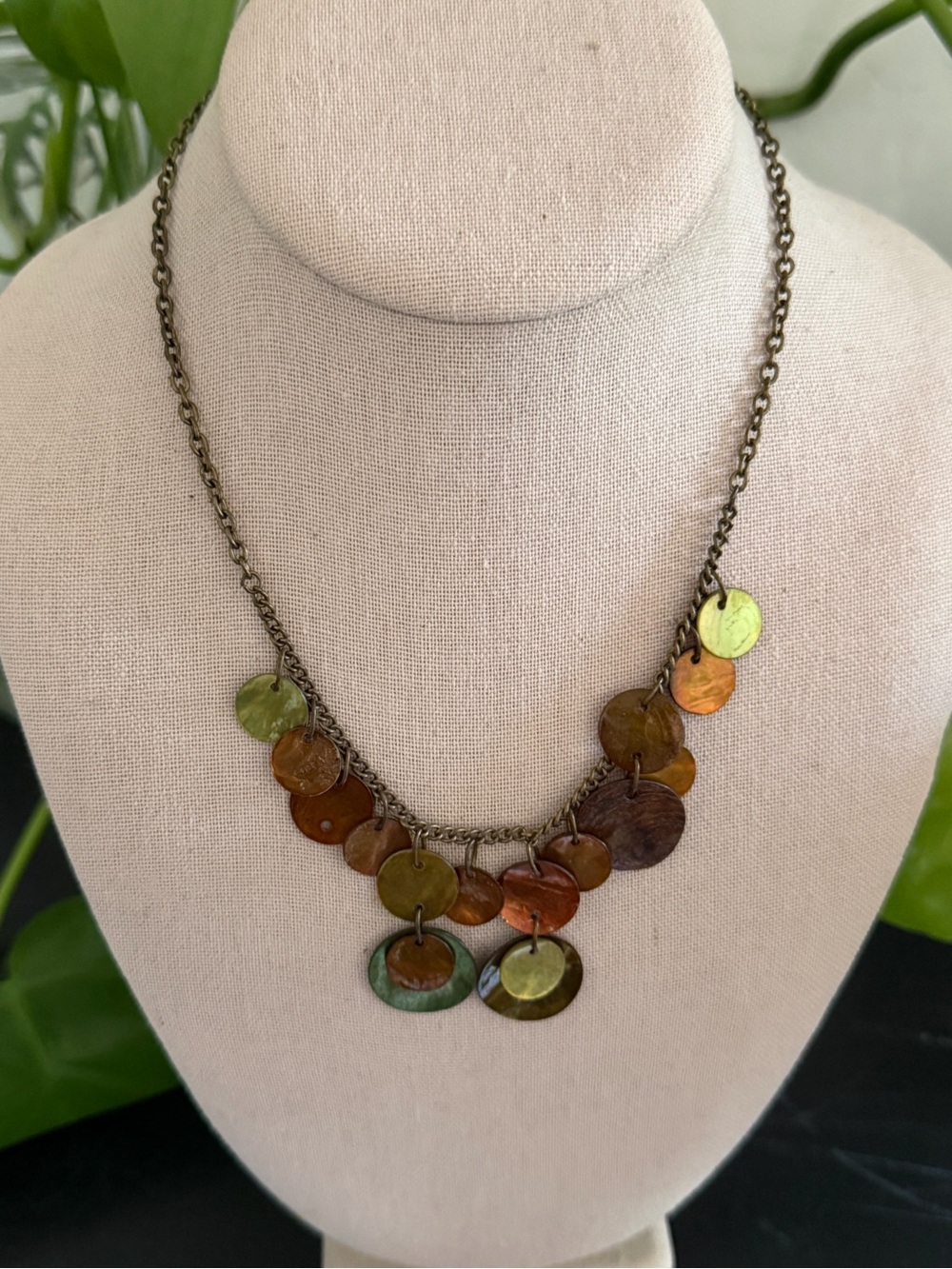 Vintage You & I Cooper Metal Discs Dangle Bib Necklace